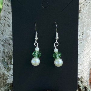 Womens drop light green crystal pearl earrings